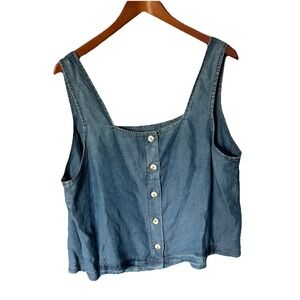 Torrid Chambray Tencel  Square Neck Cropped Button Tank NWT Festival Western